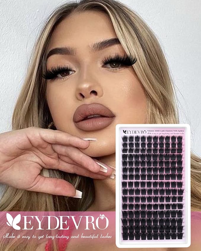 EYDEVRO Volume Lash Clusters with Spikes Full Thick Eyelash Clusters Wispy Fairy Lash Clusters 150 Pcs D Curvature 10-16mm Cluster Eyelash Extensions Spikes Cluster Lashes DIY Lash Extensions at Home