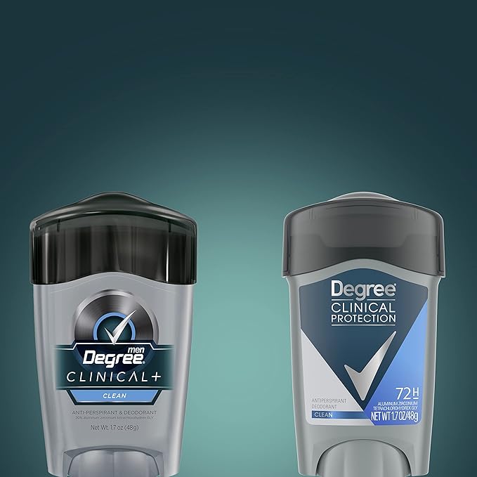 Degree Men Clinical Protection Antiperspirant Deodorant 72-Hour Sweat & Odor Protection Clean Prescription-Strength Antiperspirant For Men with MotionSense Technology 1.7 oz, Pack of 2