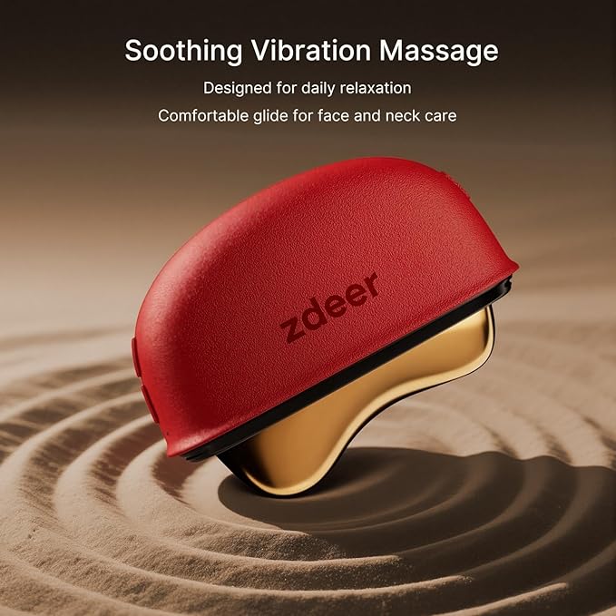 ZDEER LED Red Light for Face & Neck Massager Facial Care Device – Electric Gua Sha Brass Tool with Heat & Vibration for Firming, Sculpting & Skincare, Red