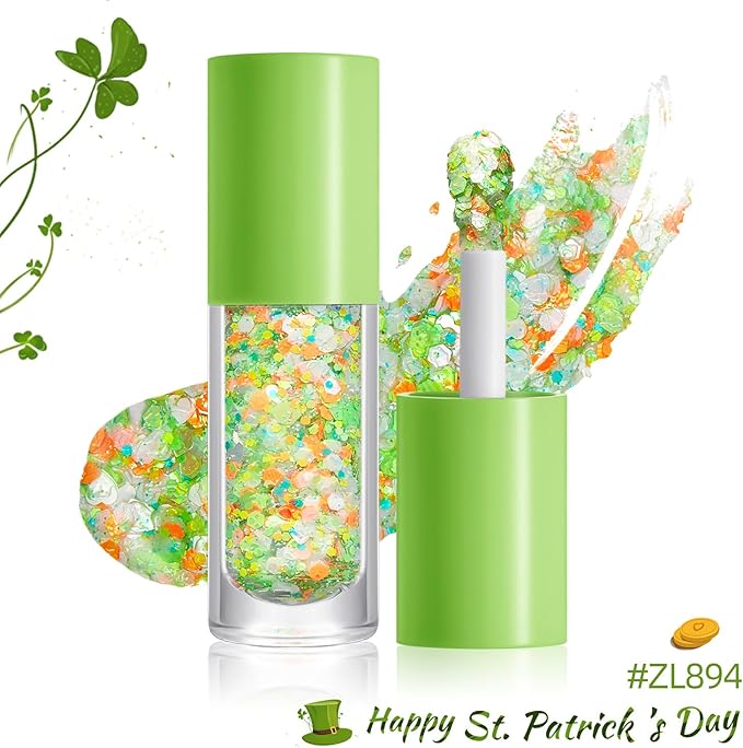 St. Patrick‘s Day Body Glitter Duo with Brush - Dark Green & Light Green Chunky Glitter, 2-Pack for Face, Body & Hair | Long Lasting Festival Makeup