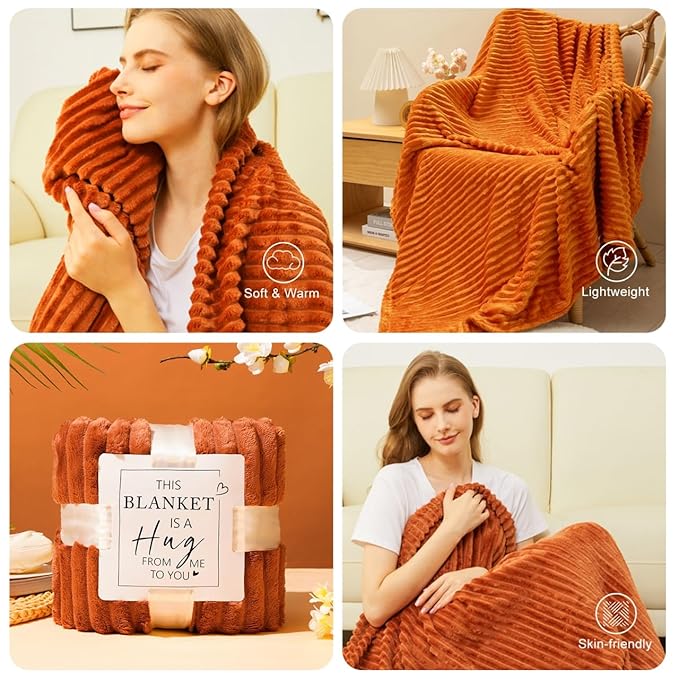 Valentines Day Gifts Basket for Her Wife,Orange Birthday Gifts for Mom Women Her Girlfriend Coworker w/Fall Cozy Socks&Blanket,Autumn Self Care Package Bath Set,Birthday,Valentines Gifts Box for Women