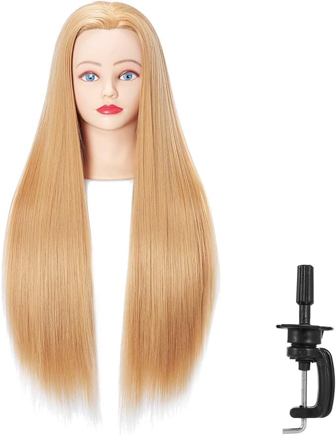 Hairingrid 26"-28" Mannequin Head Hair Styling Training Head Manikin Cosmetology Doll Head Synthetic Fiber Hair and Free Clamp Holder (Golden)