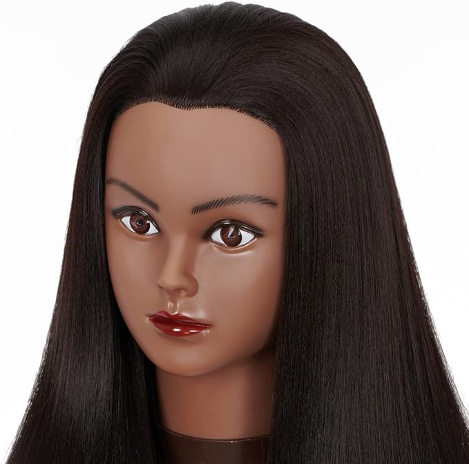 Hairingrid 26"-28" Mannequin Head Hair Styling Training Head Manikin Cosmetology Doll Head Synthetic Fiber Hair and Free Clamp Holder (R71919BY0220) Yaki-Black-