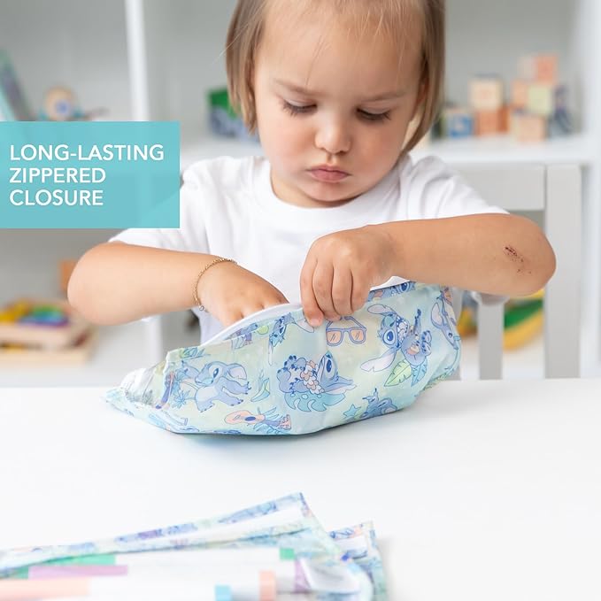 Bumkins Disney Travel Bag, Toiletry, TSA Approved Pouch, Zip Bag, Quart Size Airline Compliant, Clear-Sided, Baby, Diaper Bag Organization, Makeup, Accessories, Packing, Set of 3 Sizes, Aloha Stitch