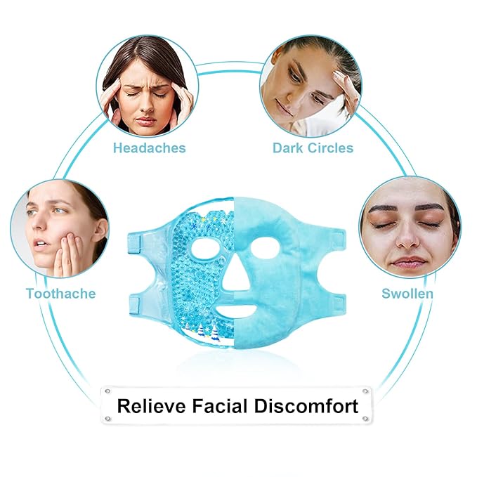 CONBELLA Cold Face Eye Masks Ice Face Mask Hot Cold Compress for Dark Circles, Puffiness, Migraines, Headache, Stress, Redness, Cooling Face Masks for Women Man, Skin Care