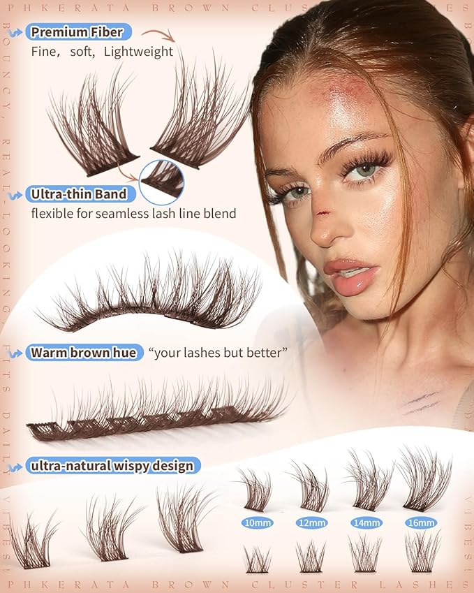 Brown Lash Clusters Wispy Cluster Eyelash Extensions Natural Eyelash Clusters 180Pcs Brown Lashes Clusters 10-16MM DIY Soft Individual Lashes C Curly Eyelash Extension