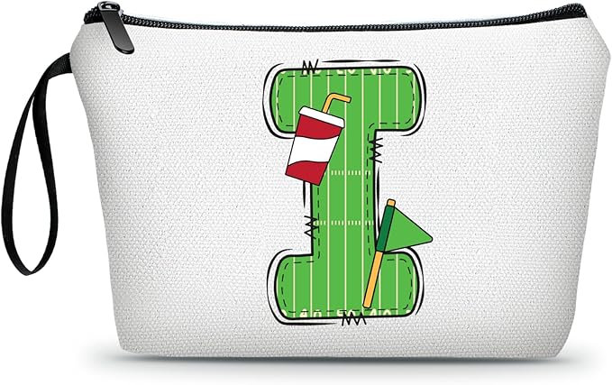 ARIOSEY Football Initial Birthday Graduation Gifts Cosmetic Travel Toiletry Bags Football Accessories Party Favors for Women Girls Daughter Niece Team Coach Friends -I