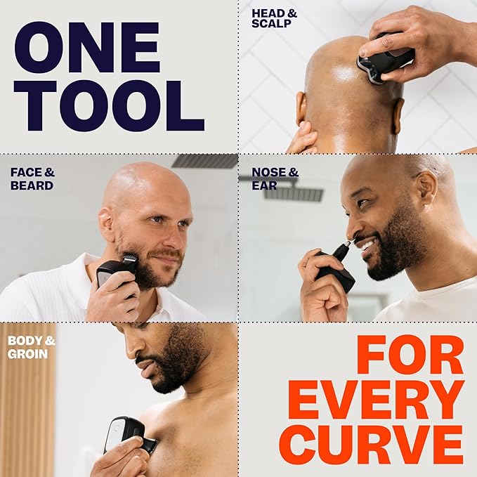 Freebird FlexSeries Electric Head & Body Hair Shaver, Mens Cordless Rechargeable Wet & Dry Skull, Bald Head, Back, Groin Waterproof Razor (FlexSeries Pro, Shaver Kit with One Blade Refill)