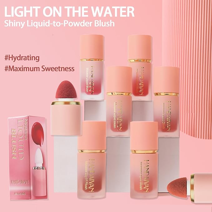 AKARY Mousse Liquid Blush, Soft Cream Makeup Blush, Cheek Tint(03#Coral)