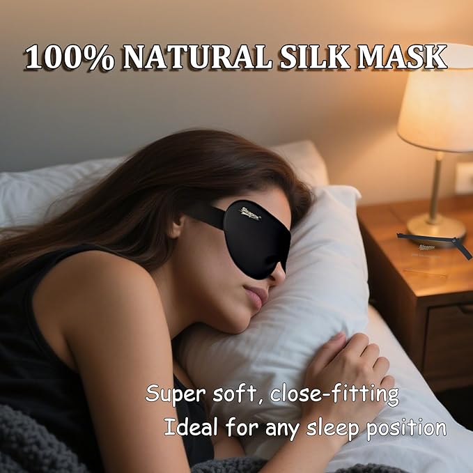 100% Pure Silk Eye Mask,Natural Sleep Masks for Women Complete Blackout Breathable Satin Sleeping Mask for Men with Pouch/Adjustable Ultra Soft Strap Extra Large(XL) Ideal Christmas Gift