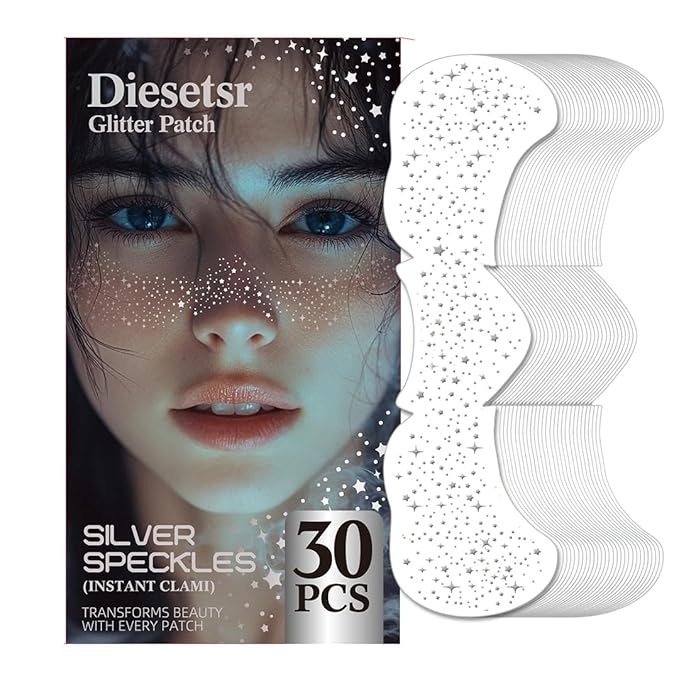 Glitter Freckles Face Tattoo, 30PCS Body Glitter Temporary Tattoos Sparkle Patches for Women, Waterproof Fake Freckles,Festival Rave Outfits Festival Decorations (Silver)