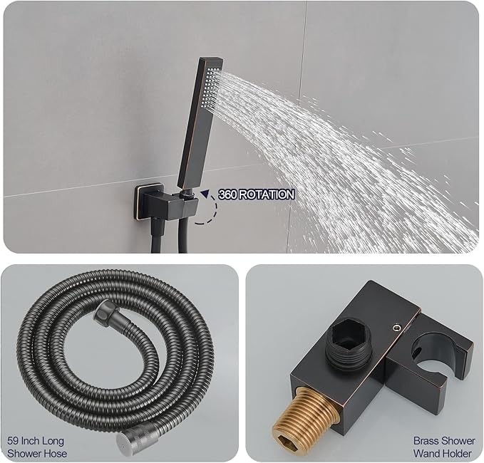 annazom Oil Rubbed Bronze rain Shower Faucet Set Shower System 10 Inches Square Shower Head with Handheld, Waterfall Showerhead, All Metal Shower Faucet Trim Repair Kits (Contain Shower Valve)