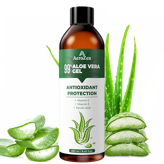 Aero Zen 99% Natural Aloe Vera Gel | Daily Hydration & After-Sun Relief | Lightweight Alcohol-Free Formula, Deeply and Quickly Soothes Skin, Suitable for Face/Body/Hair - 8.45 fl oz