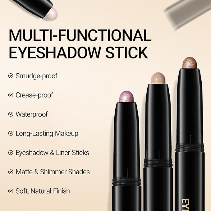 Erinde Waterproof Cream Eyeshadow Stick, Mocha Brown Matte Eye Shadow Sticks, Cream to Powder Eyeshadow Crayon, Buildable & Blendable Long-Lasting Eye Shadow Stick, Vegan & Cruelty-Free, 14 Stone