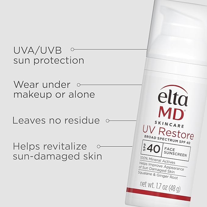 EltaMD UV Restore,Face Sunscreen, SPF 40, Mineral Sunscreen for Sun Damaged Skin Repair, Anti-Aging Zinc Oxide Sunscreen Formula