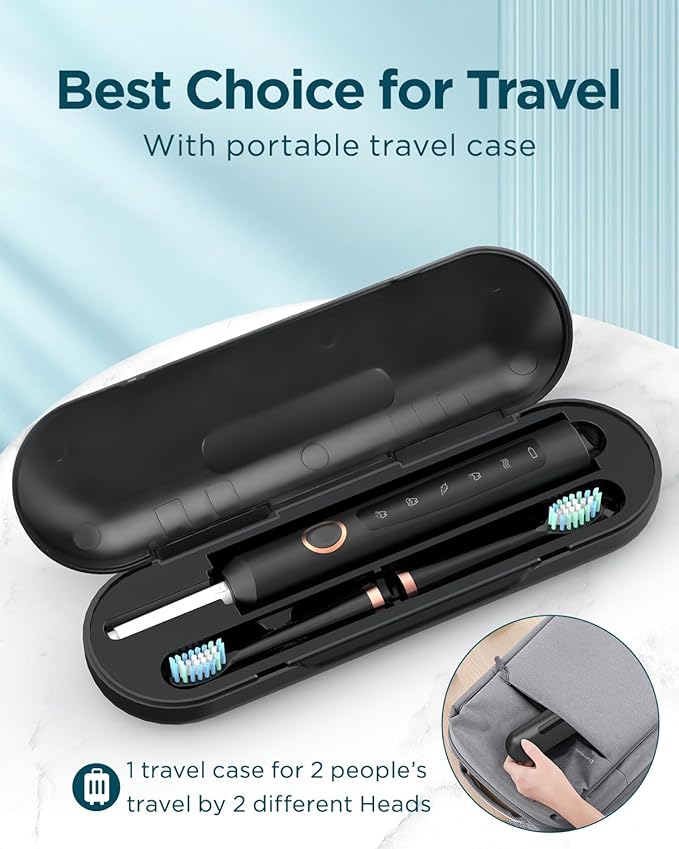 Rtauys M5 Electric Toothbrush for Adults - Sonic Electric Toothbrush for Kids and Adults with 8 Brush Heads & Travel Case, 120 Days Battery Life - Black