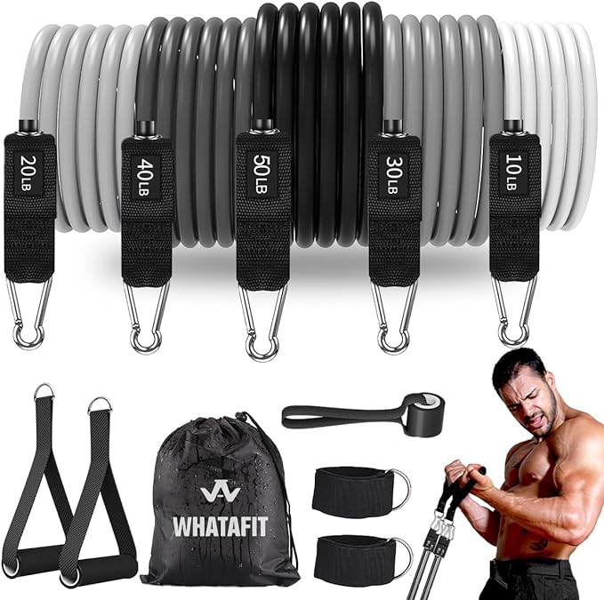 WHATAFIT Resistance Bands, Exercise Bands，Resistance Bands for Working Out, Work Out Bands with Handles for Men and Women Fitness, Strength Training Home Gym Equipment