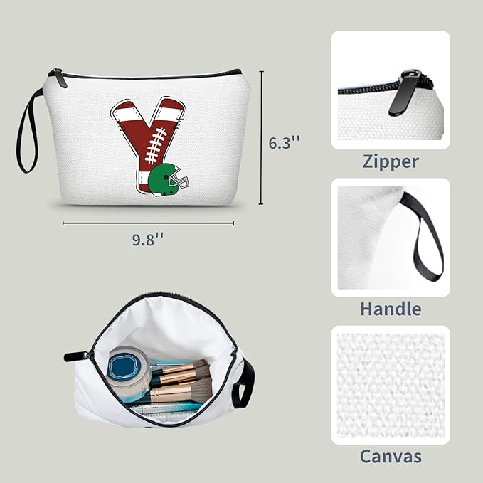 ARIOSEY Football Initial Birthday Graduation Gifts Cosmetic Travel Toiletry Bags Football Accessories Party Favors for Women Girls Daughter Niece Team Coach Friends -Y