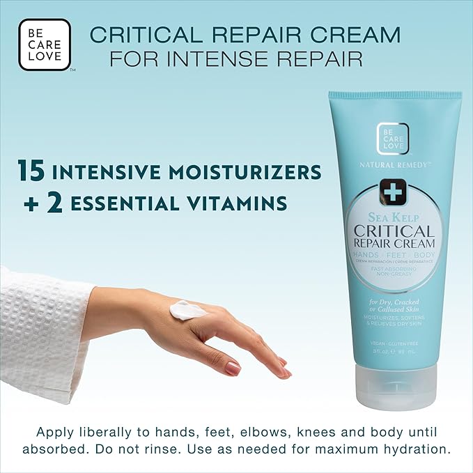 BCL Spa Critical Repair Cream with Organic Arnica Flower + Sea Kelp, intensely hydrating Argan Oil + Shea Butter to soothe + soften skin. 7 Fl Oz