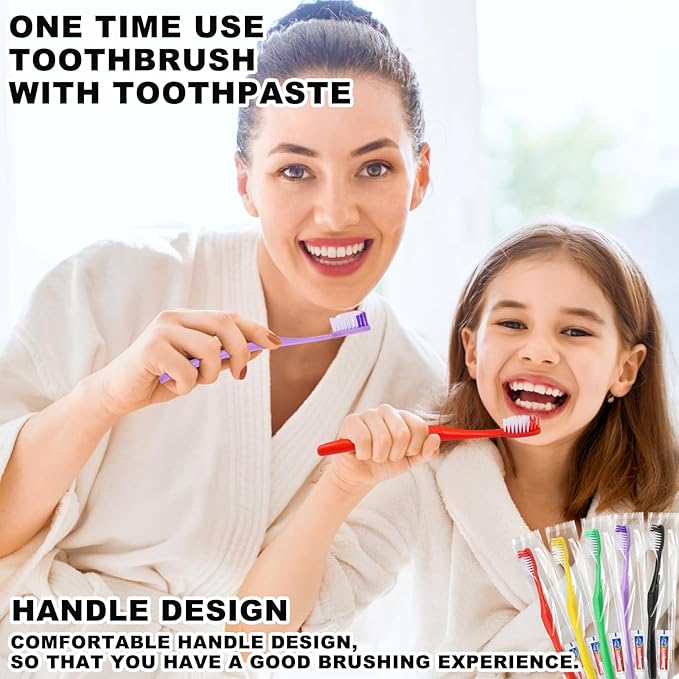 400pcs Disposable Toothbrushes with Toothpaste,Single Use Toothbrush with Toothpaste Individually Wrapped Disposable Travel Toothbrushes Kit Bulk for Homeless,Hotel,Guests(5 Colors)