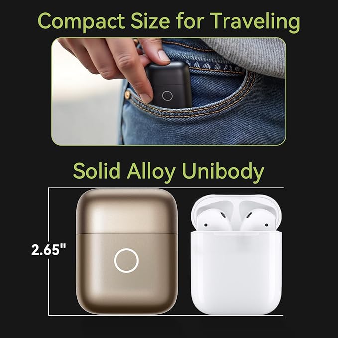 VNU Alloy Body Foil Shaver, Mini Pocket Shaver for Travel, Electric Razor for Men Face Beard, IPX7 Waterproof & 60-Day Standby, Gift for Men/Husband/Dad (Desert Titanium)