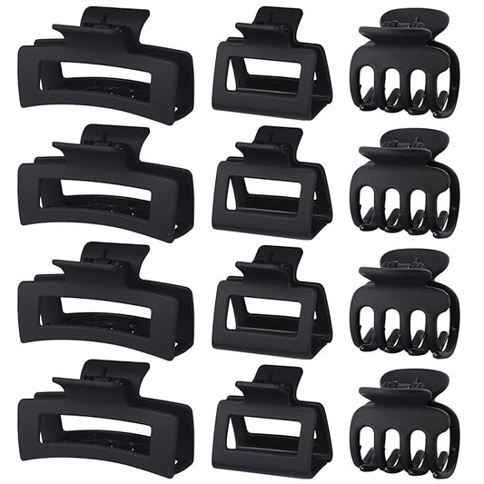 3 Styles Hair Clips for Women Small Medium Big Claw Clips for Thin Thick Hair 12 Pcs Hair Claw Clips Hair Clips Combination Hair Accessories for Women (Black)