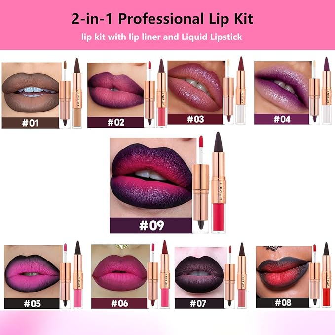 Pink Lip Liner and Liquid Lipstick Set,Lip Kit with Lip Liner and Gloss, lip combo sets for black women, 2-in-1 High Pigmented Professional Matte Long Lasting Lipstick Waterproof Lip Combo Makeup (#5)
