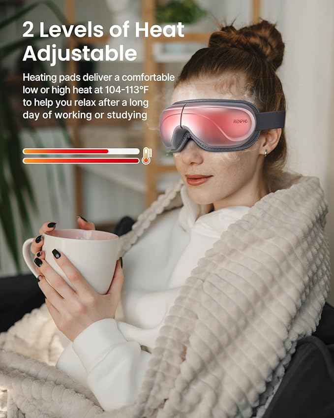 RENPHO Eye Massager with Heat, Birthday Valentines Day Gifts for Grandkids Mom Dad Women Men Face Massager, Heated Eye Mask for Improve Sleep Eyeris 2