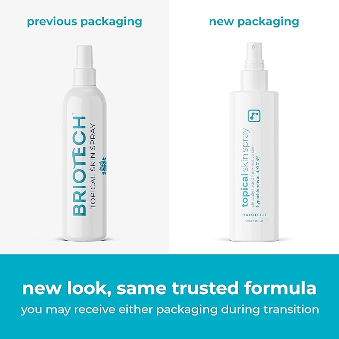 BRIOTECH Topical Skin Spray, Hypochlorous Acid Spray for Body & Face, HOCl Facial Mist, Support Against Irritation, Redness, Packaging May Vary, 4oz (2 Pack)