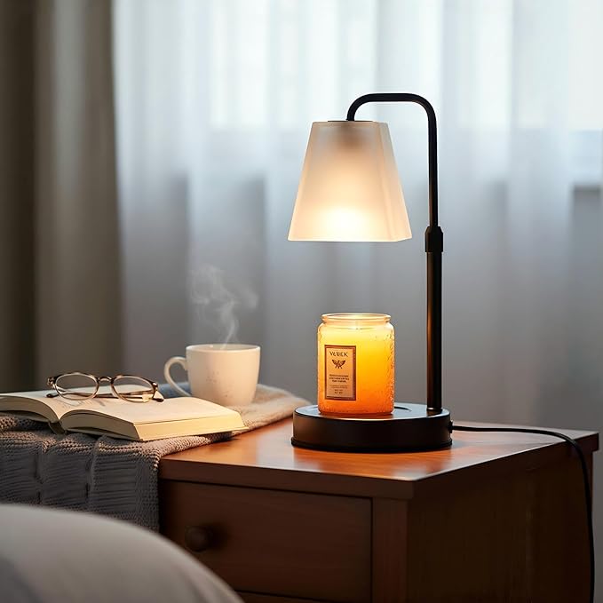 Candle Warmer Lamp with Timer Electric Wax Warmer for Scented Wax Melt Warmer Melter for Jar Candles Dimmable Adjustable Height Gifts for Women Mom House Warming Frossted Glass Black