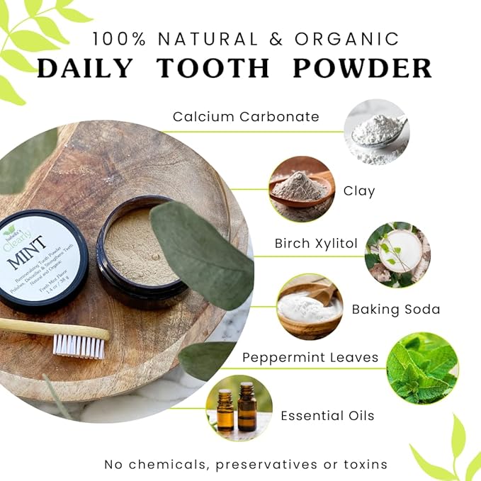 Isabella's Clearly Mint Remineralizing Tooth Powder - Natural Fluoride Free Toothpaste for Adults, Teeth Whitening, Xylitol, Baking Soda, Clay, Calcium