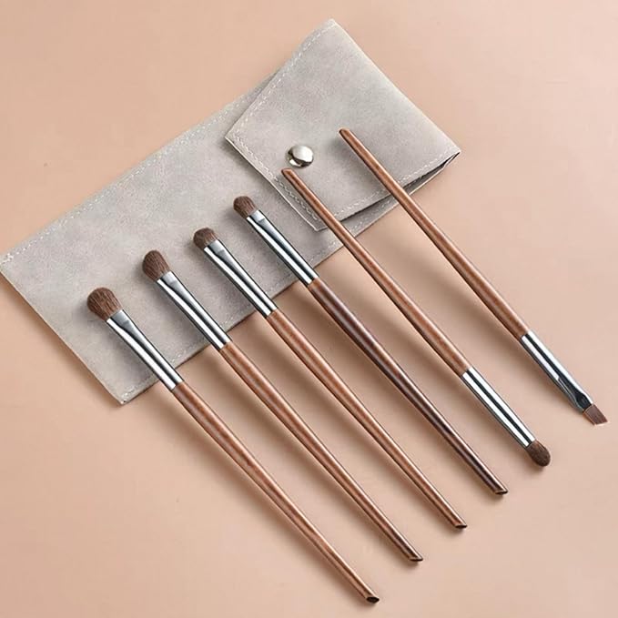 SHELWIN Eyeshadow Makeup Brushes Set with Case 6 PCS Soft Synthetic Hairs Eye Makeup Brushes for Blending Eyebrow Eyeliner Eyeshadow （Wood）