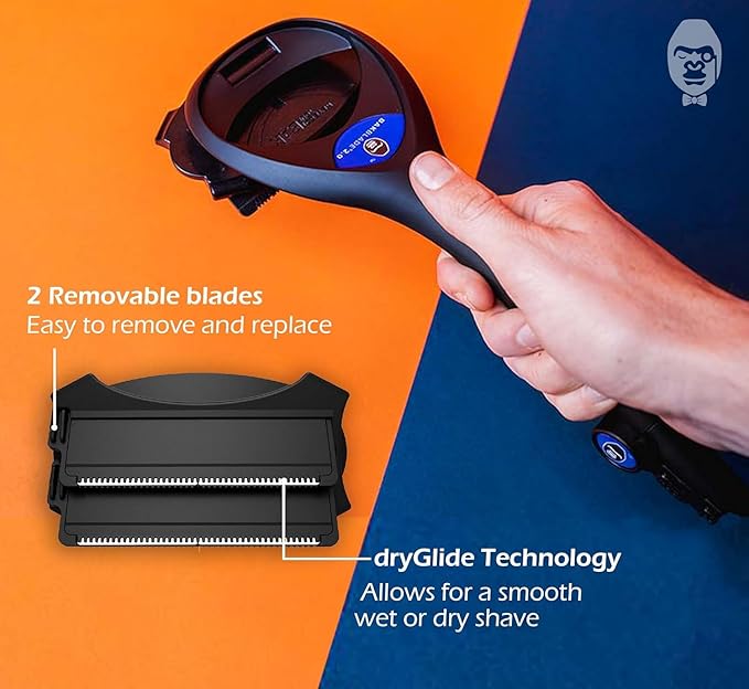 baKblade 2.0 PLUS - Back Shaver for Men (DIY), Ergonomic Handle, Shave Wet or Dry (Extra Blades Included)