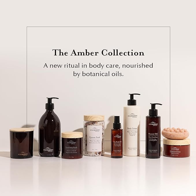 A La Maison Amber Jasmine & Santal Starter Kit - Shower Oil + Body Scrub – Gently Exfoliates & Softens Skin – French Formula, Plant-Based