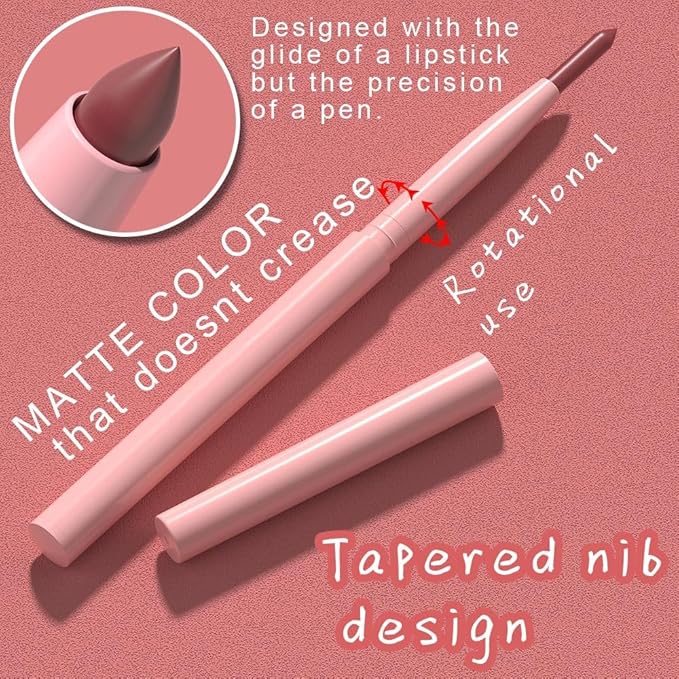 Silky Smooth Retractable Matte Lip Liner Pencil, Red Brown Lip Liner Long-Lasting Creamy Formula for Shaping & Sculpting Lips, Matte Velvet Pigmented Lip Liner Crayon Lipstick 08#
