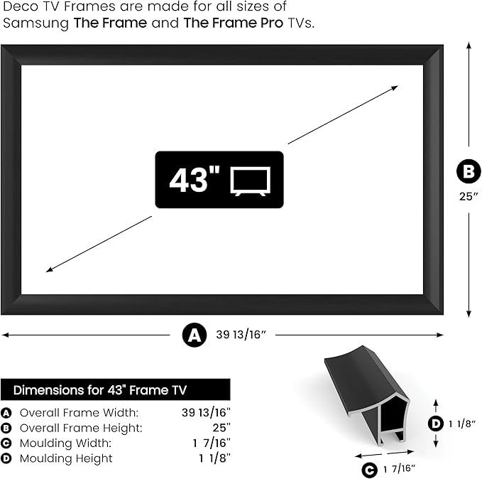 Anodized Black Prismatic 43" Alloy Deco TV Frame - Compatible ONLY with Samsung The Frame TVs (Fits 2021-2025, LS03A, LS03B, LS03C, LS03D, LS03FA)