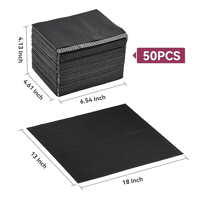 Makartt Disposable Nail Mats: 50Pcs Fordable Nail Paper Towels for Table Acrylic Practice Sheet 3 Ply Waterproof Nail Art Table Mats Clean Pads for Salon Manicure Tattoo Black