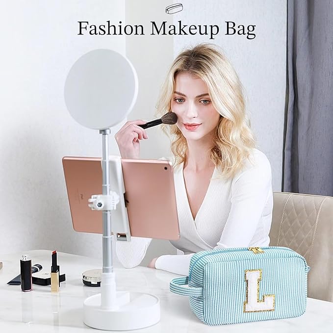 YOOLIFE Bridesmaid Proposal Gifts - Personalized Bridal Shower Bridesmaid Bride To Be Bachelorette Party Gifts Maid Matron Honor Gifts, Monogram Initial Black Makeup Bag Cosmetic Bag, Light Blue B