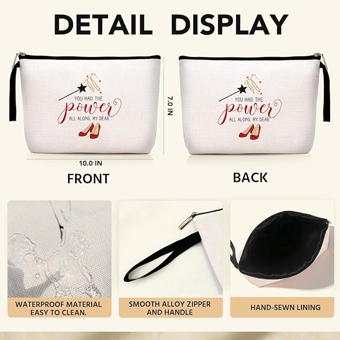 Jztco Inspirational Gifts for Women Her Wi-zard of OZ Gifts Ruby Fans Gift The Power Bag Encouragement Birthday Gifts for Women Her Girls Friend Sister You Had The Power All Along My Dear Makeup Bag