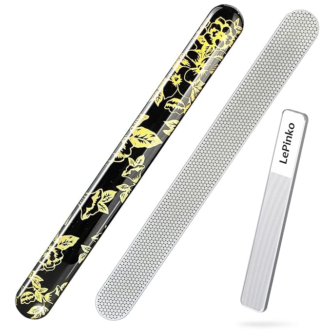Diamond Nail File with Crystal Nail Shiner Set, Stainless Steel Nail File with Nano Glass Buffer, Metal Sapphire File with Nail Polisher, Professional Manicure Pedicure Kit for Salon Home and Travel