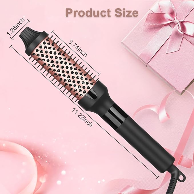 hopopower 1.25/1.5 Inch Curling Iron Brush Ceramic Double PTC Heated Round Hair Curling Comb, Tourmaline Ionic Hot Hair Curler Thermal Brush for Traveling (1.25inch)