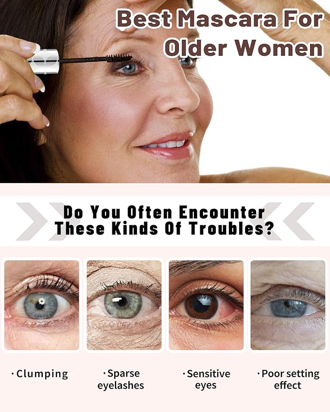 Mascara for Older Women 60 Plus, Black+Brown Mascara Volume and Length for Mature Women with Thinning Lashes, Prime Máscara Waterproof Long Lasting Volumizing,Hypoallergenic Máscara for Sensitive Eyes