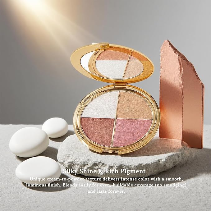 Eye & Cheek Palette - Eyeshadow and Highlighter Makeup (with Detachable Brush), Makeup Palettes Contour Kit, Shimmer Glow Face Highlighter Palette for Women Face, Natural Glow Contour Powder (1pcs)