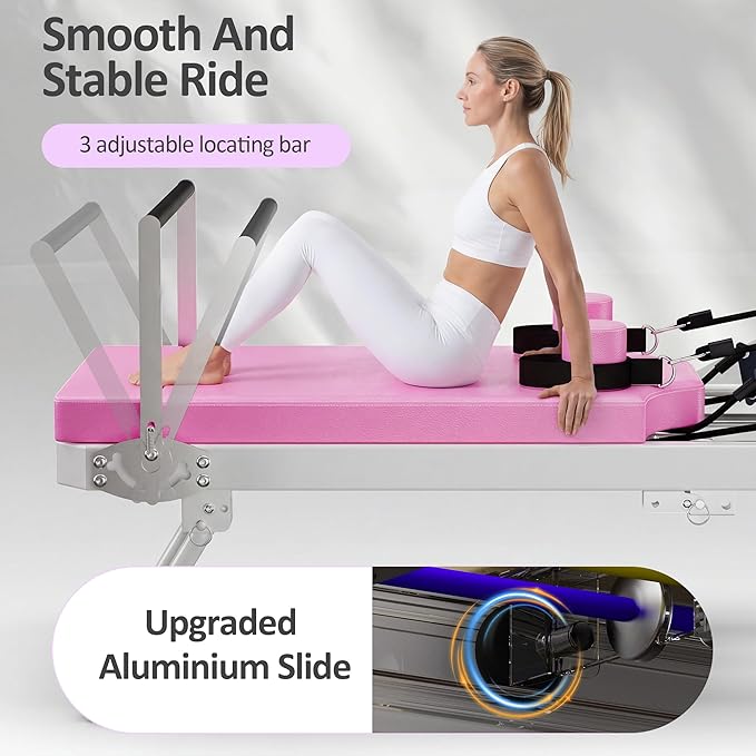 Pilates Reformer Machine, Foldable Pilates Equipment for Home Use and Gym Workout, Adjustable Resistance, 330 lbs Weight Capacity, for Advanced and Beginners Users