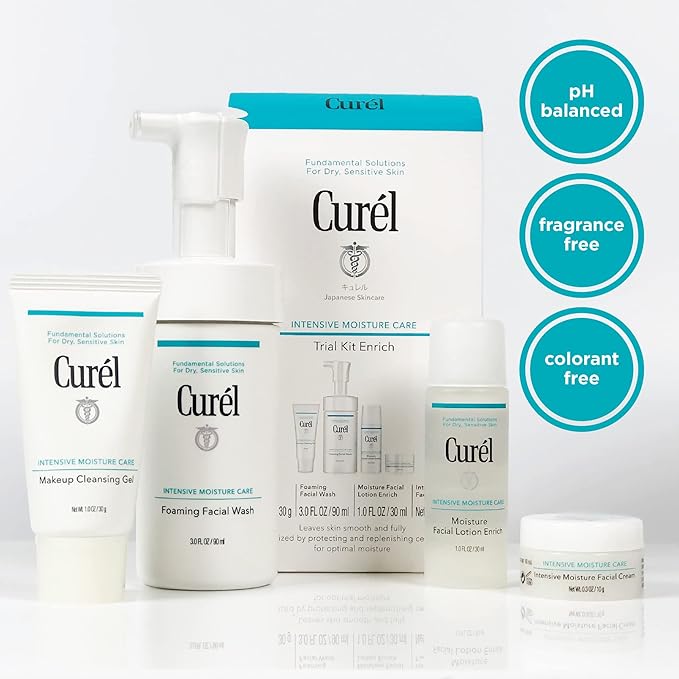 Curel Japanese Skin Care Travel Size Toiletries, for Dry, Sensitive Skin, Travel Size Face Wash, Lotion, & Makeup Remover