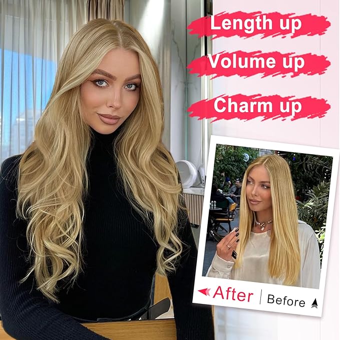 ALXNAN Long Wavy Hair Extensions for Women, Clip in Hair Extensions Clip Ins Soft Full Head Synthetic Hairpieces 20 Inch Dirty Blonde
