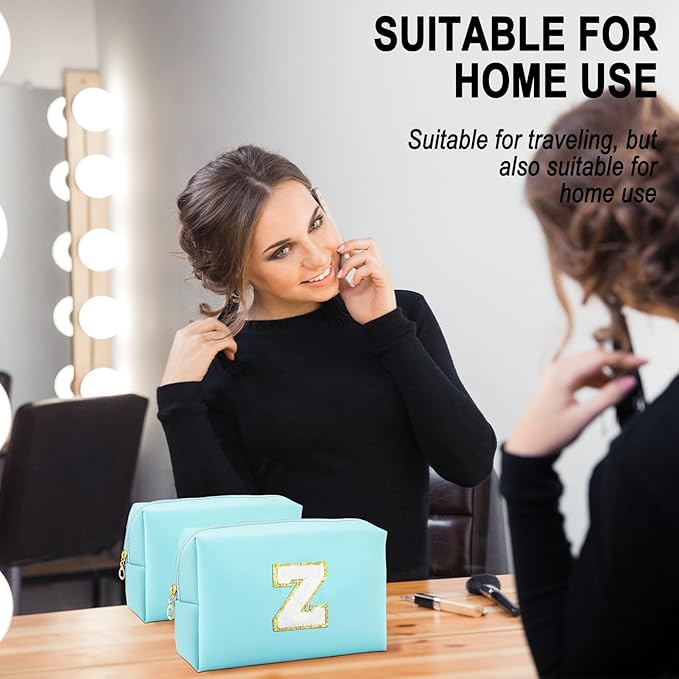 URSKYTOUS Gifts for Girls Initial Makeup Bag Personalized Cosmetic Bag with Zipper Cute Travel Toiletry Bag Waterproof PU Preppy Makeup Pouch Birthday Gift for Teen Girls Women(Blue Z)