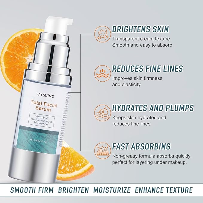 Vitamin C Serum for face, with Hyaluronic Acid & Peptides - Anti Aging Face Serum for Women & Men, Dark Spot Corrector for Firming, Hydrating Treatment to Reduce Wrinkles & Fine Lines, 1 fl oz