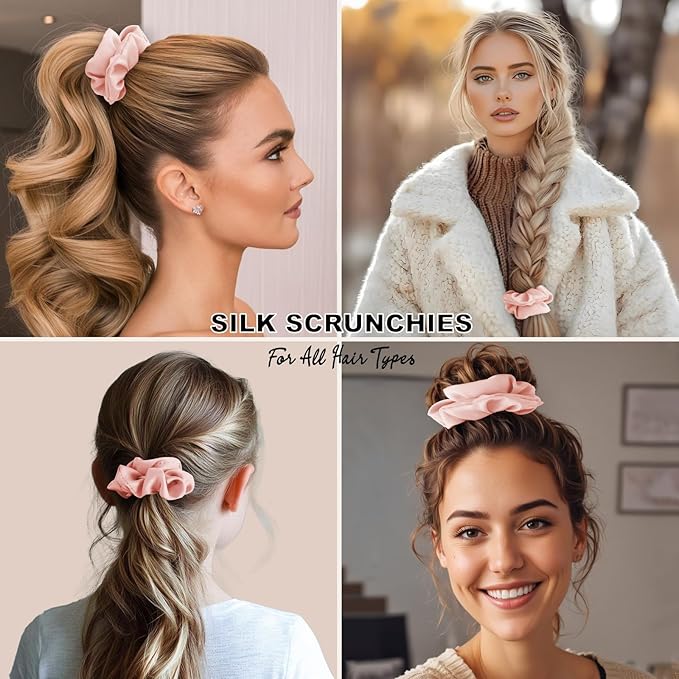 6 Pcs Silk Satin Scrunchies for Hair Sleep Silk Hair Ties for Women Girls Hair Scrunchies for Ponytails Holders Smooth Hair Accessories Gentle on Hair