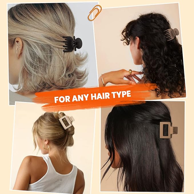Matte Hair Clips for Women and Girls - Rectangle and Double Row Small Claw Clips for Thin/Medium Fine Hair - Nonslip Jaw Clips (Beige, Khaki, Brown, Black)